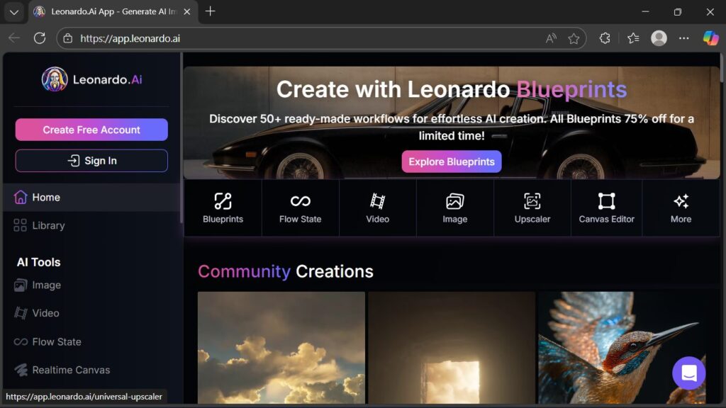 Leonardo AI Dashboard: mehrere Modelle, tägliche Token und Designoptionen