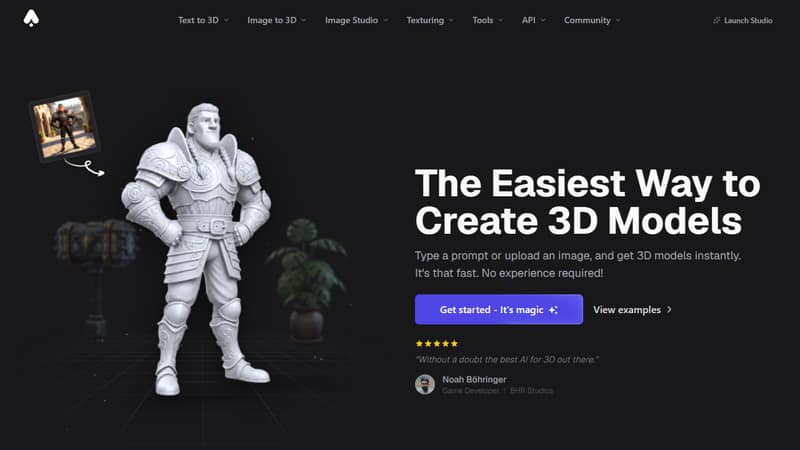 Screenshot der Startseite von 3DAI Studio im Mai 2026