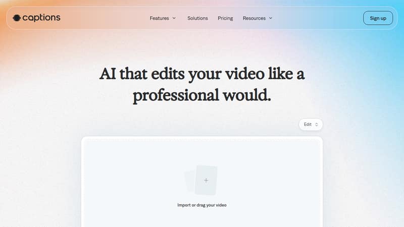 Screenshot of Captions homepage in May 2026