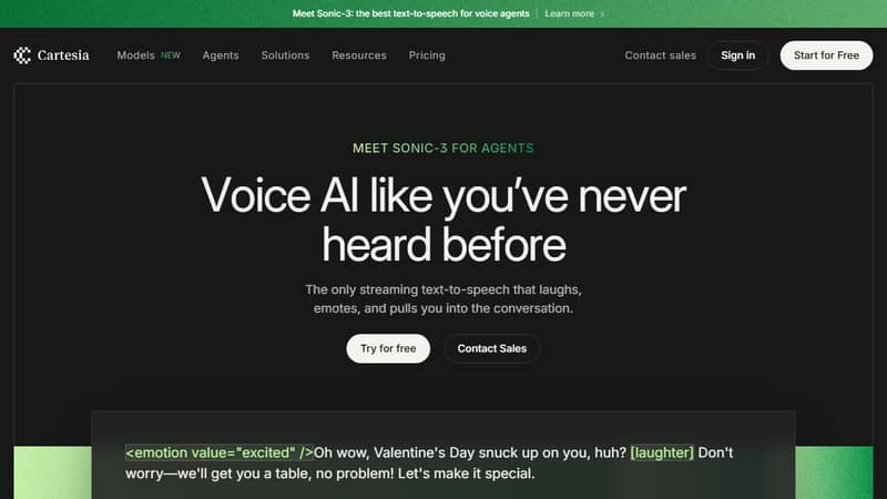 Screenshot of Cartesia's homepage in May 2026