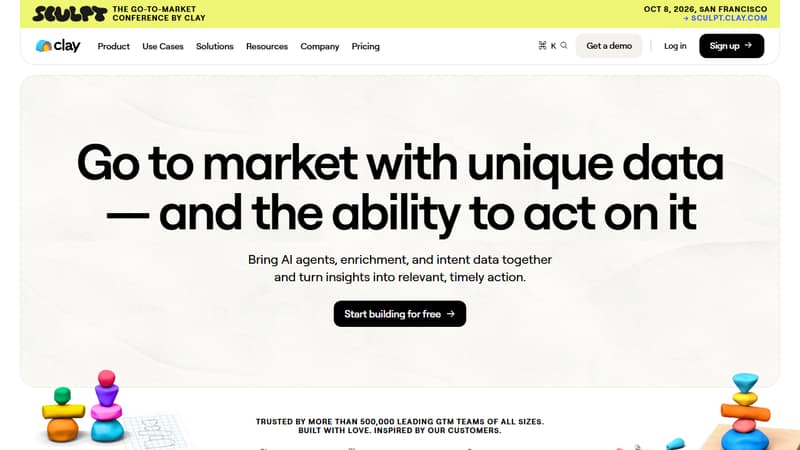 Screenshot of Clay's homepage in May 2026