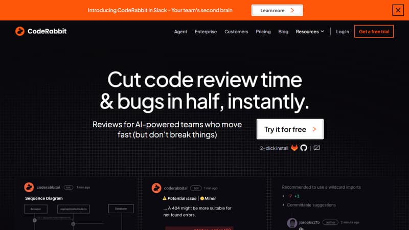 Screenshot of CodeRabbit's interface (the tool you want to replace)