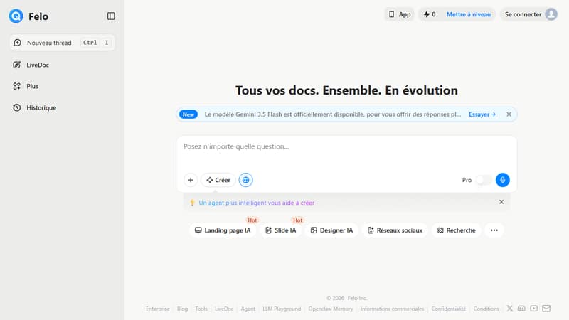Screenshot der Startseite von Felo im Mai 2026