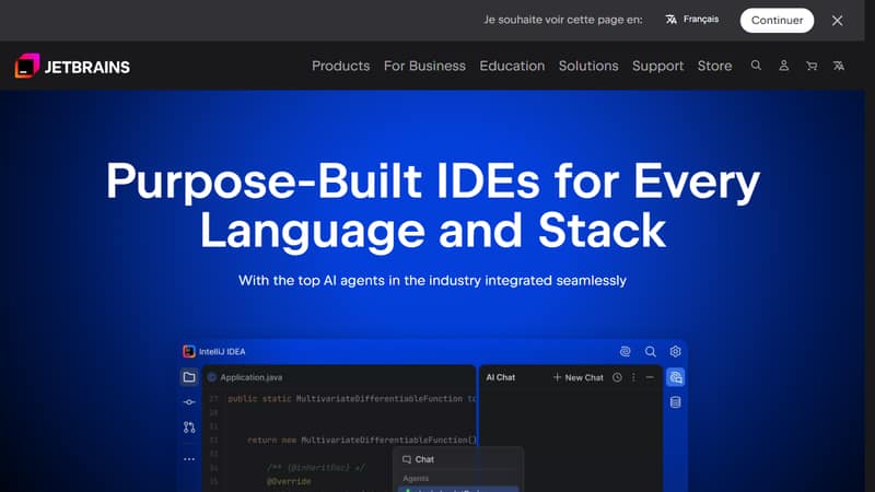 Screenshot of JetBrains AI Assistant homepage in May 2026