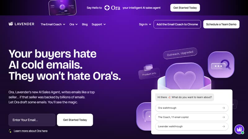 Screenshot der Startseite von Lavender im Mai 2026