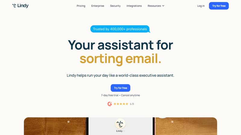 Screenshot of Lindy's homepage in May 2026