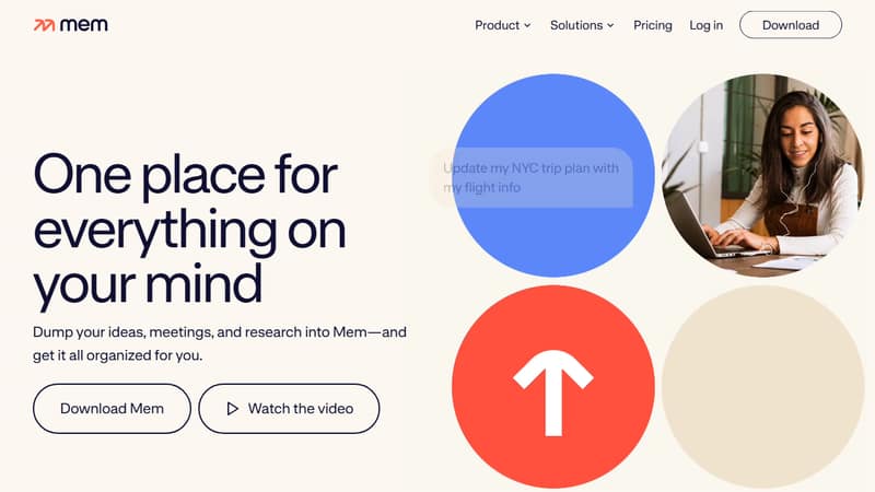 Screenshot of Mem's homepage in May 2026