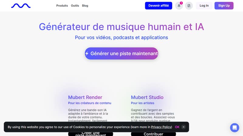 Screenshot of Mubert's homepage in May 2026