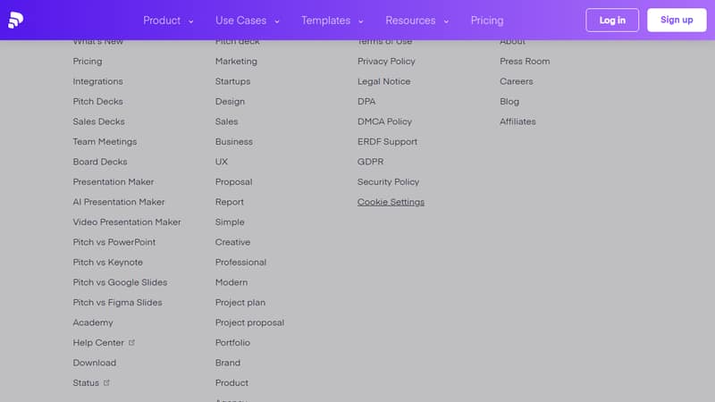 Screenshot der Startseite von Pitch im Mai 2026