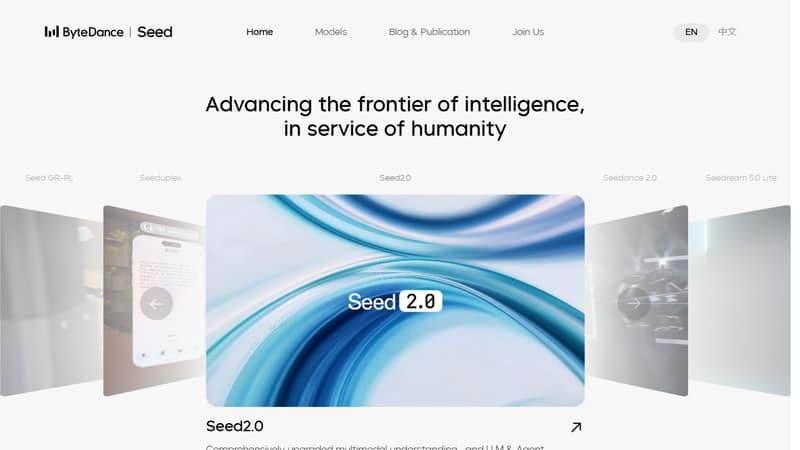 Screenshot der Startseite von Seedance im Mai 2026