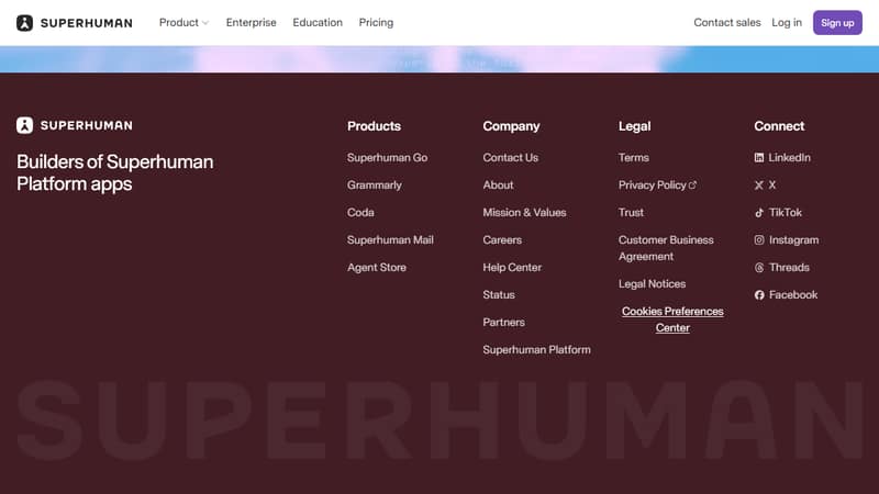 Screenshot of Superhuman's homepage in May 2026