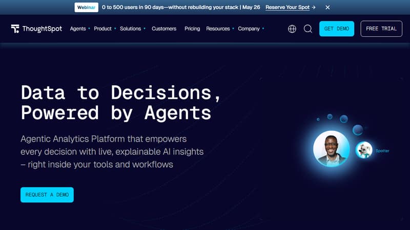 Screenshot der Startseite von ThoughtSpot im Mai 2026