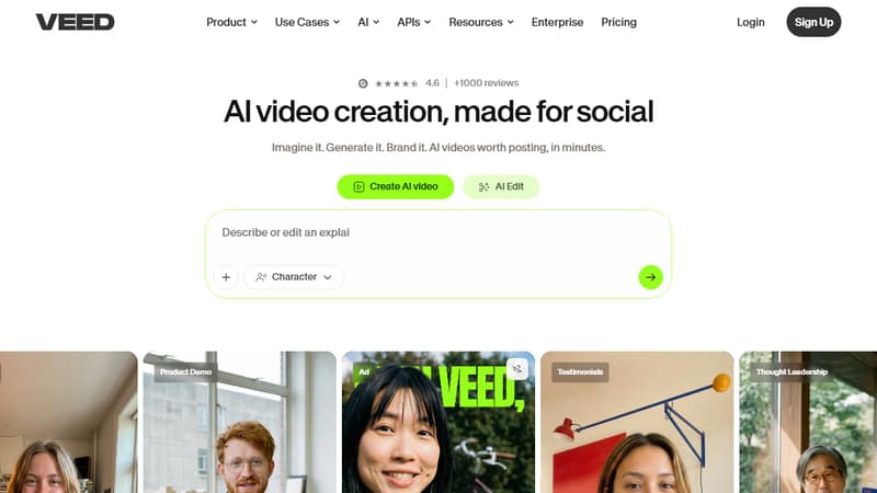 Screenshot of Veed's homepage in May 2026