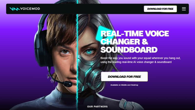 Screenshot of Voicemod's homepage in May 2026