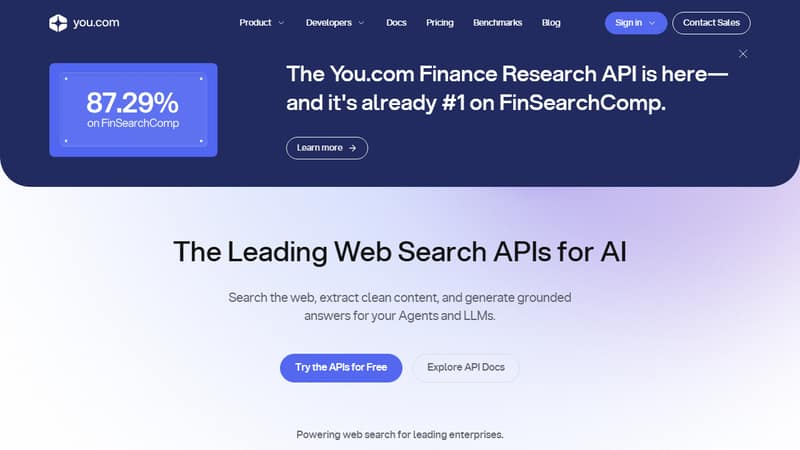 Screenshot of You.com's homepage in May 2026