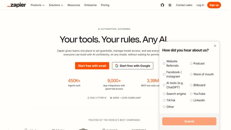 Screenshot of Zapier's homepage in May 2026